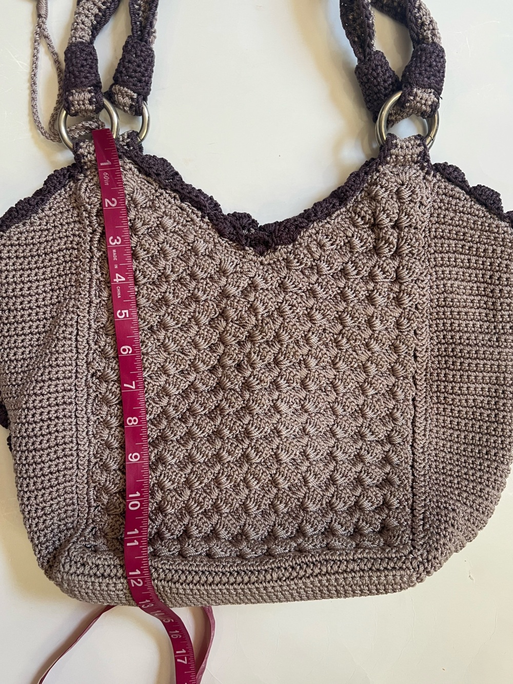 The Sak Crochet Tote in Lavender and Plum Purple Trim - Picture 8 of 9